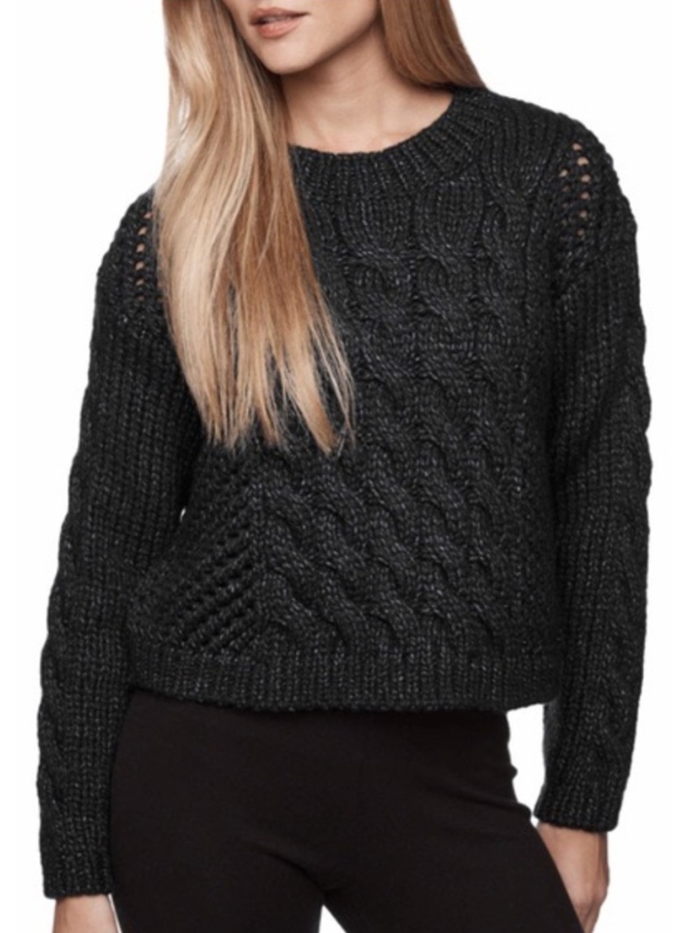 James Perse Chunky Crop Cable Knit Wool Blend Sweater Medium